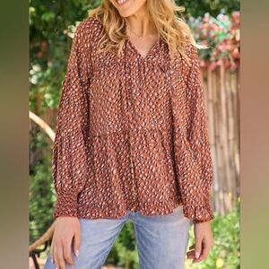 Women's Brown Patterned Blouse